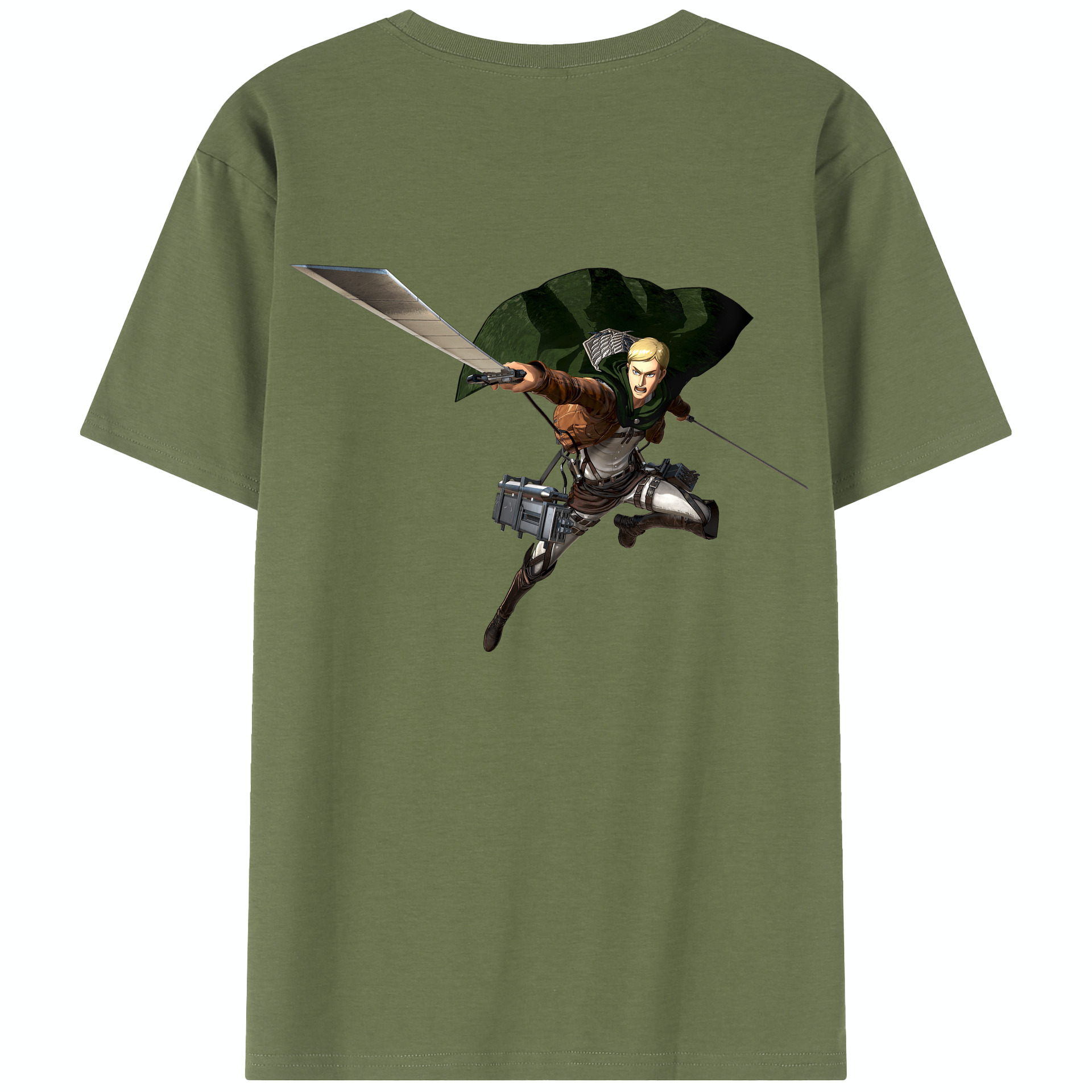 （画像用） 進撃の巨人 エルヴィン・スミス Attack on Titan Erwin Smith 綿100％半袖Tシャツ（背面プリント）